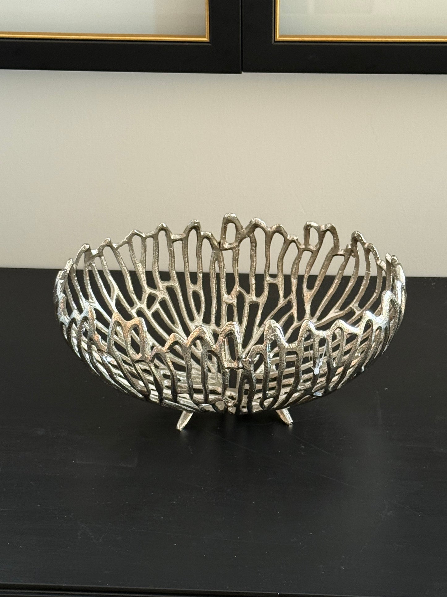 Döküm Kase Desenli Oval Gümüş 28 cm