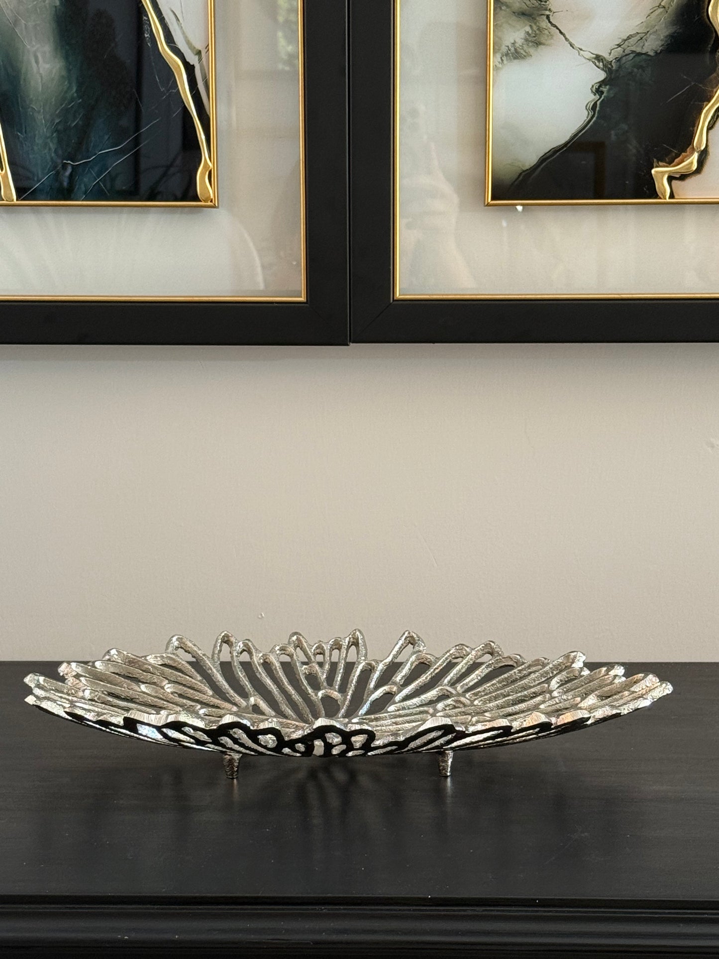 Döküm Tabak Desenli Oval Gümüş 40 cm
