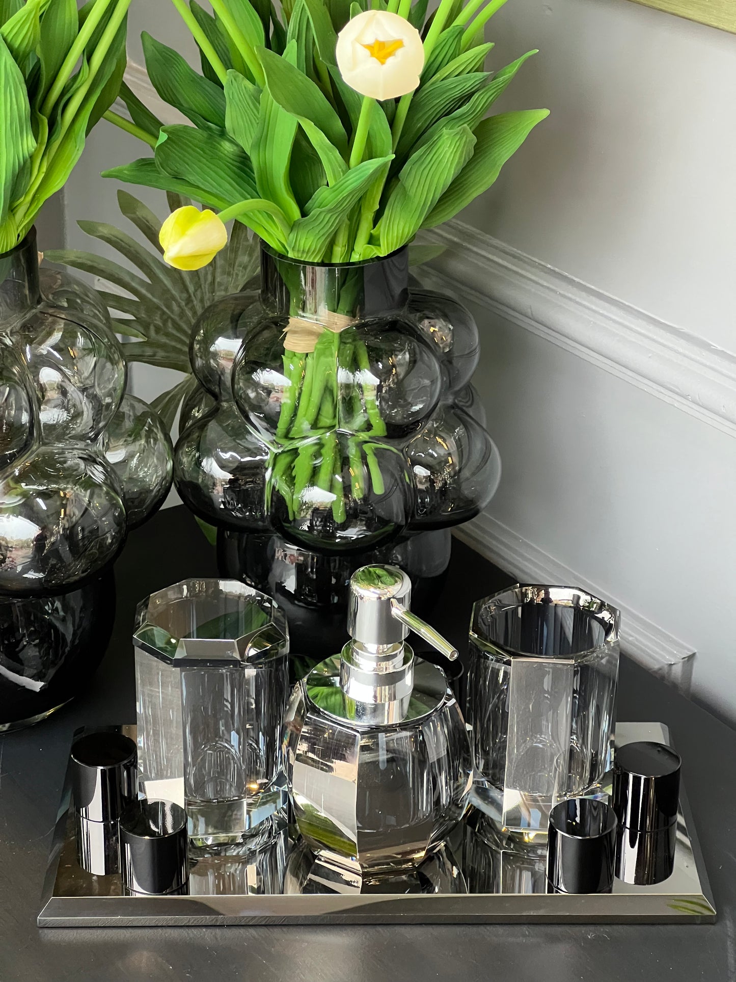 Lux Kristal Füme Gümüş Banyo Takımı 4 Parça