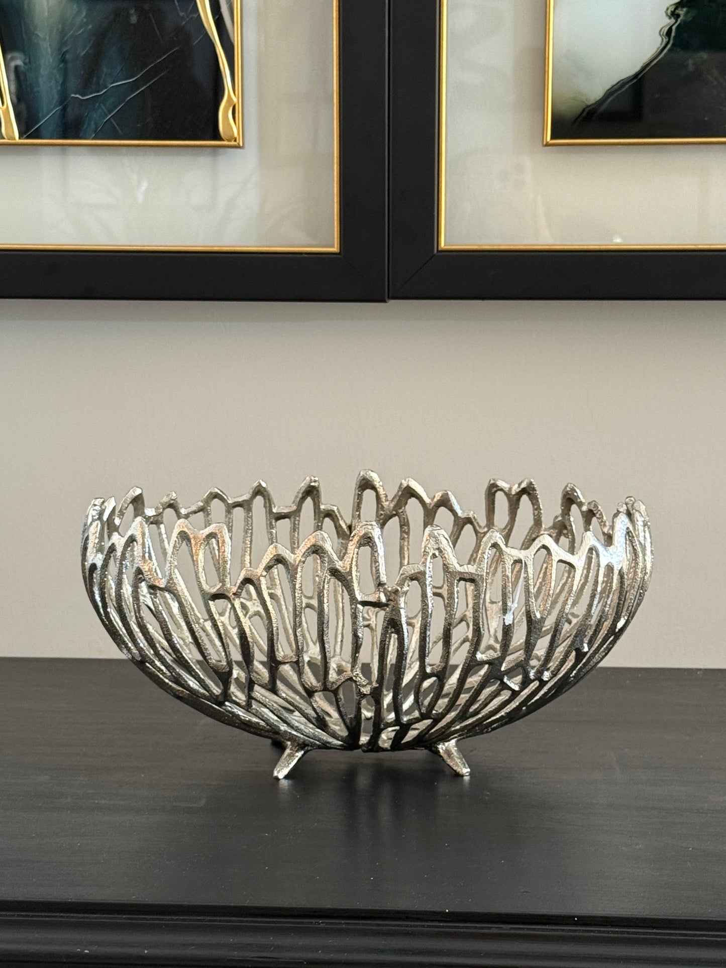 Döküm Kase Desenli Oval Gümüş 28 cm