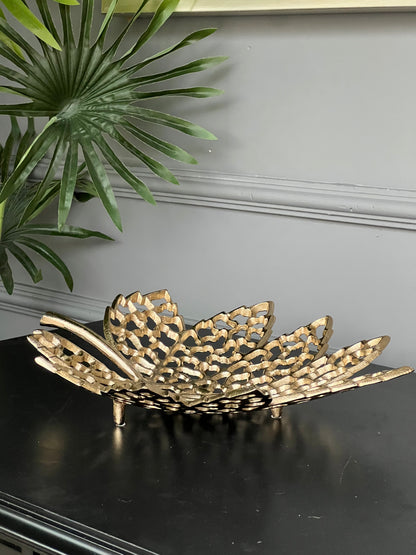 Döküm Yaprak Tabak Gold Desenli Orta  Boy