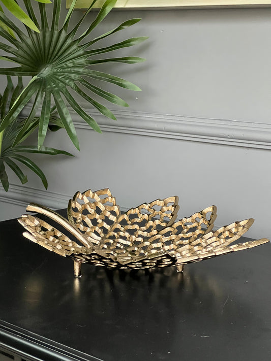 Döküm Yaprak Tabak Gold Desenli Orta  Boy