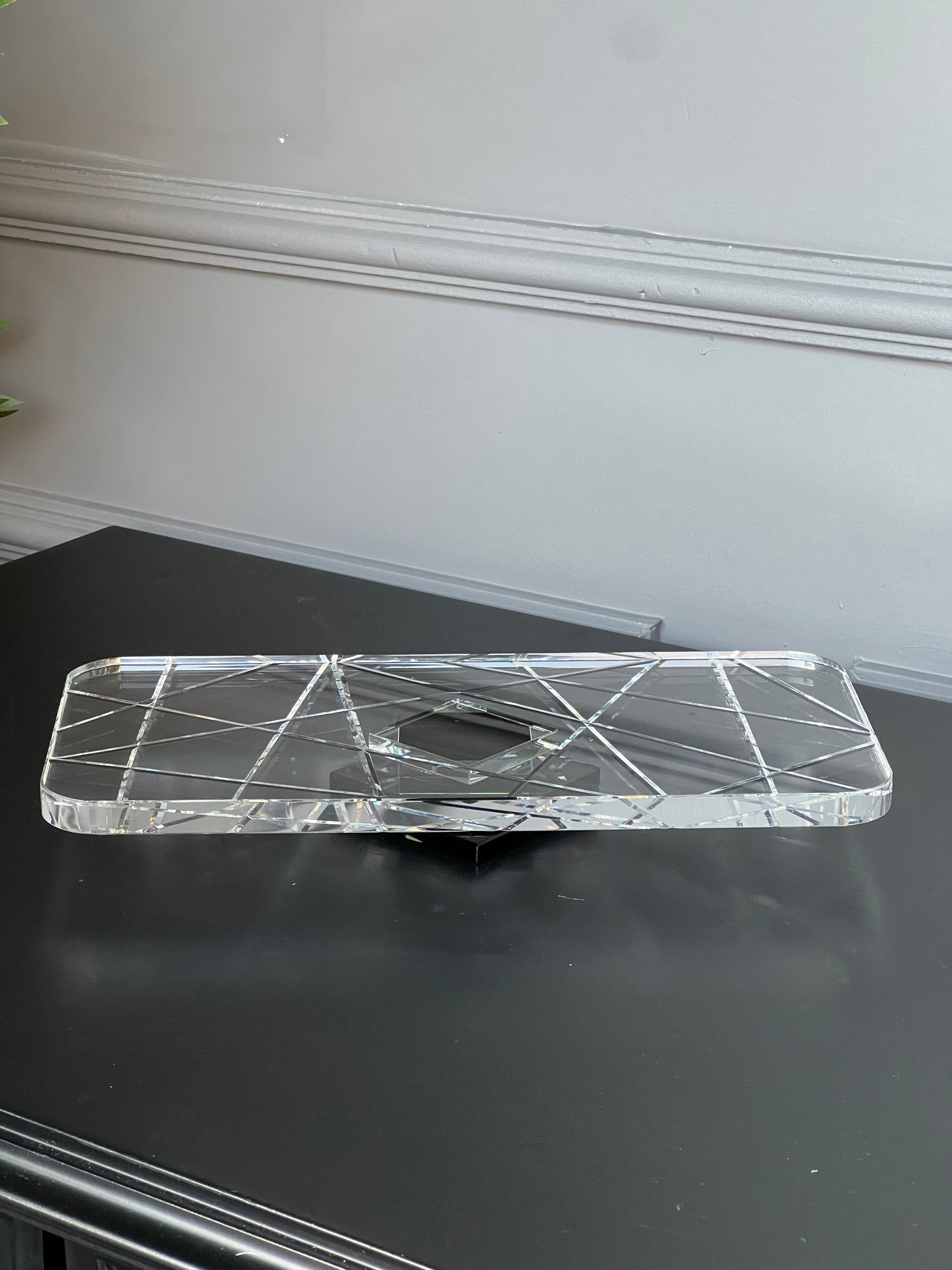 Yeşil  Ayaklı Şeffaf Kristal Tepsi 30*15*4 cm