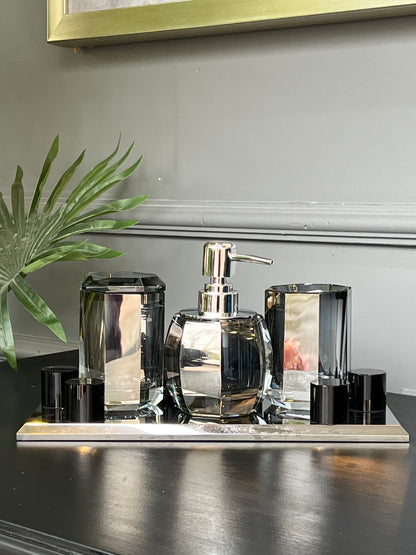 Lux Kristal Füme Gümüş  Banyo Takımı 4 Parça