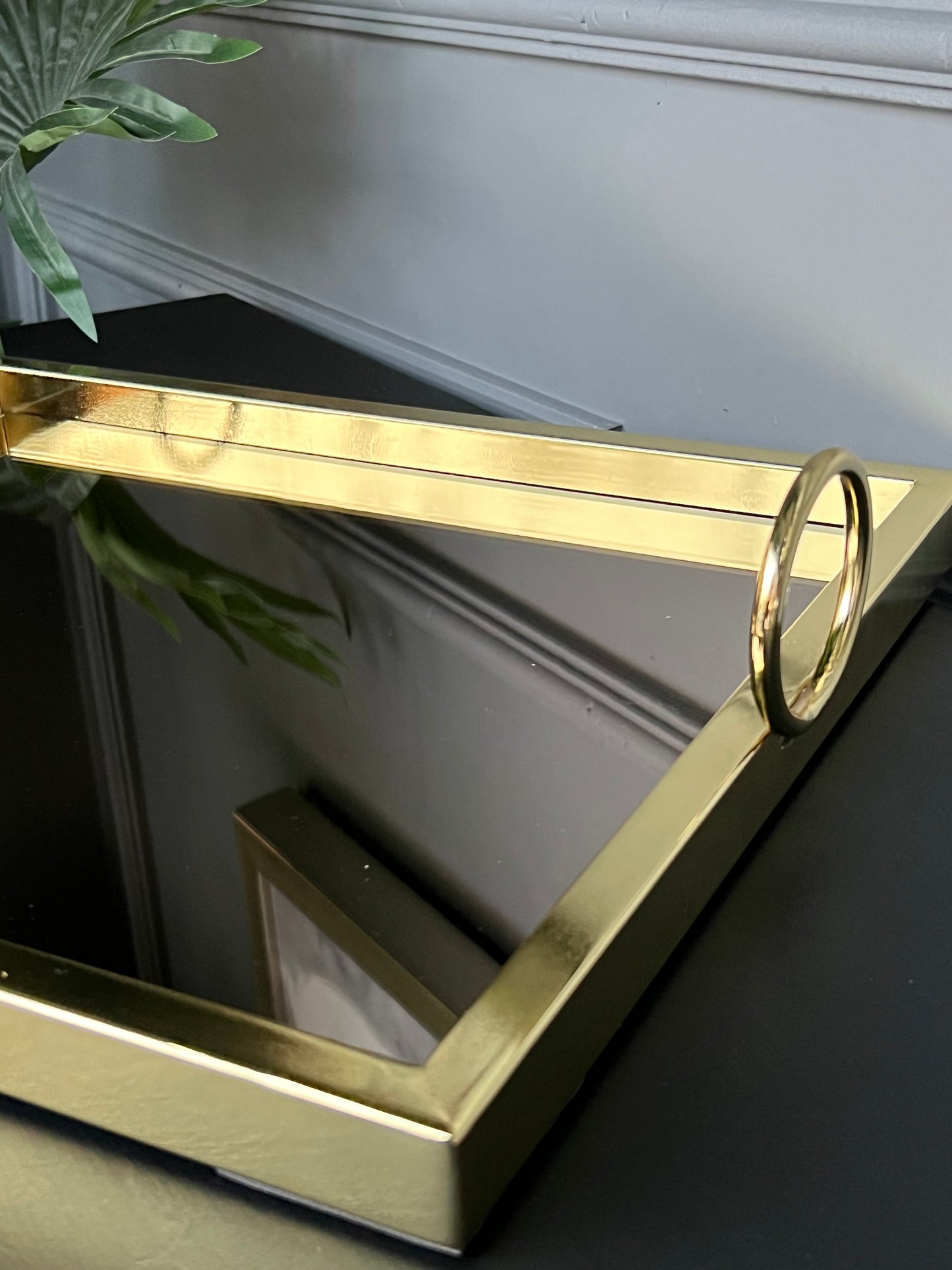 Gold Dikdörtgen Halkalı Profil Tepsi 40*30 cm