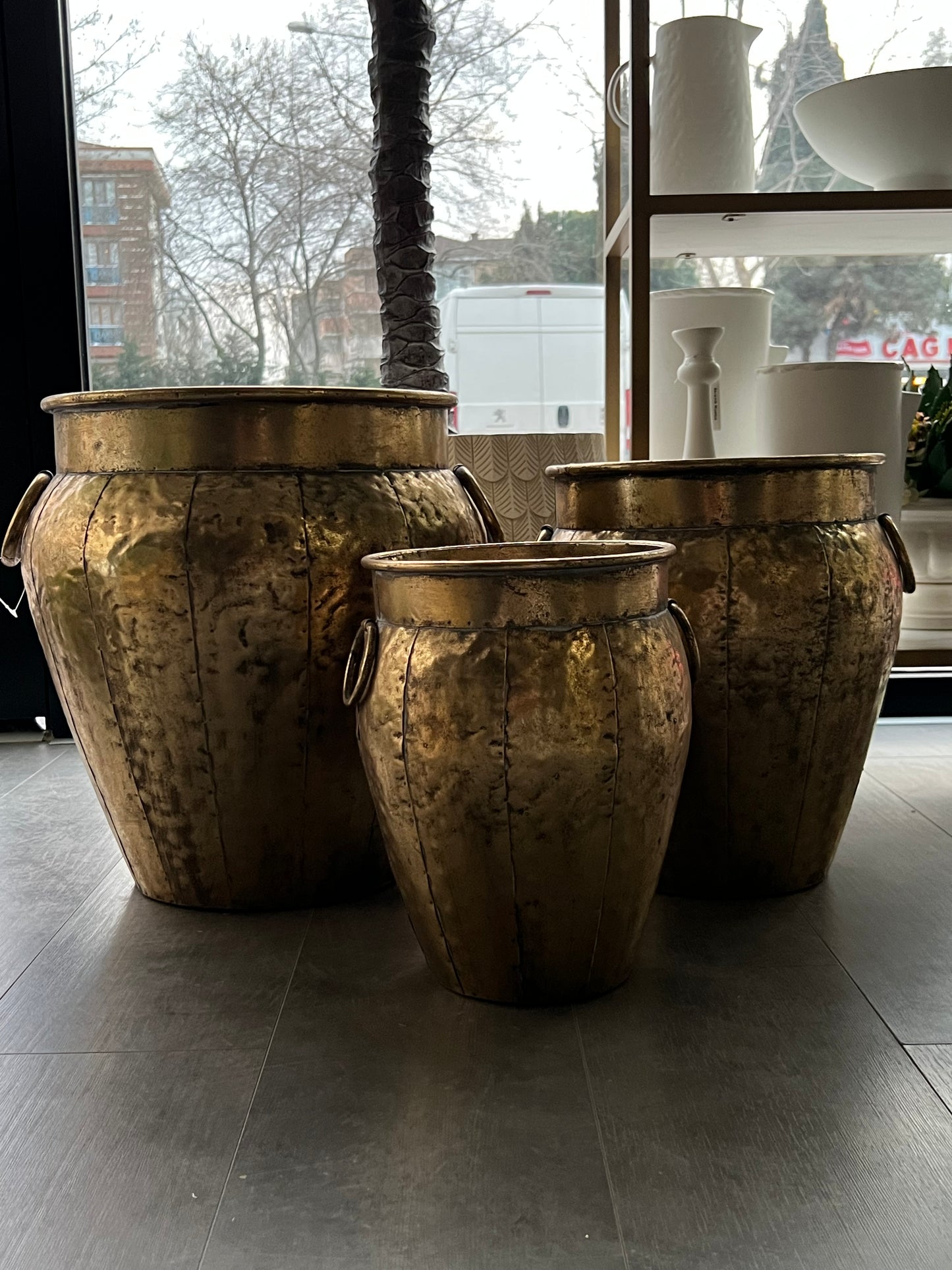 Metal Saksı Gold 30 cm Küçük Boy