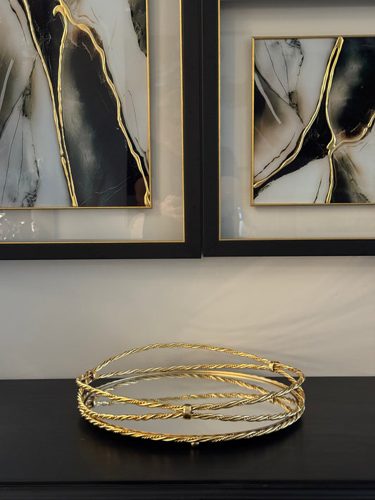 Yuvarlak Gold Katlı Burgu Tepsi