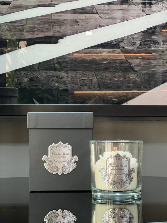 Kokulu Cam Mum Beyaz Gümüş Prinç Logolu 800 gr