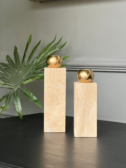 Şamdan Traverten Antik Gold Top Kafalı 2li 13 ve 15 cm