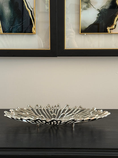 Döküm Tabak  Desenli Oval Gümüş 40 cm