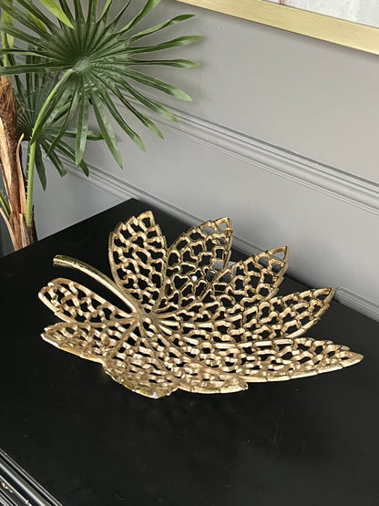 Döküm Yaprak Tabak Gold Desenli Büyük Boy