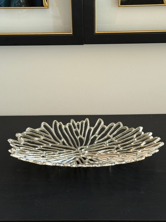 Döküm Tabak  Desenli Oval Gümüş 40 cm