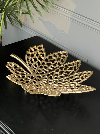 Döküm Yaprak Tabak Gold Desenli Orta  Boy