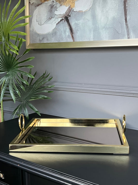 Gold Dikdörtgen Halkalı Profil Tepsi 40*30 cm