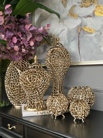 Döküm Mumluk Desenli Gold 3 lü
