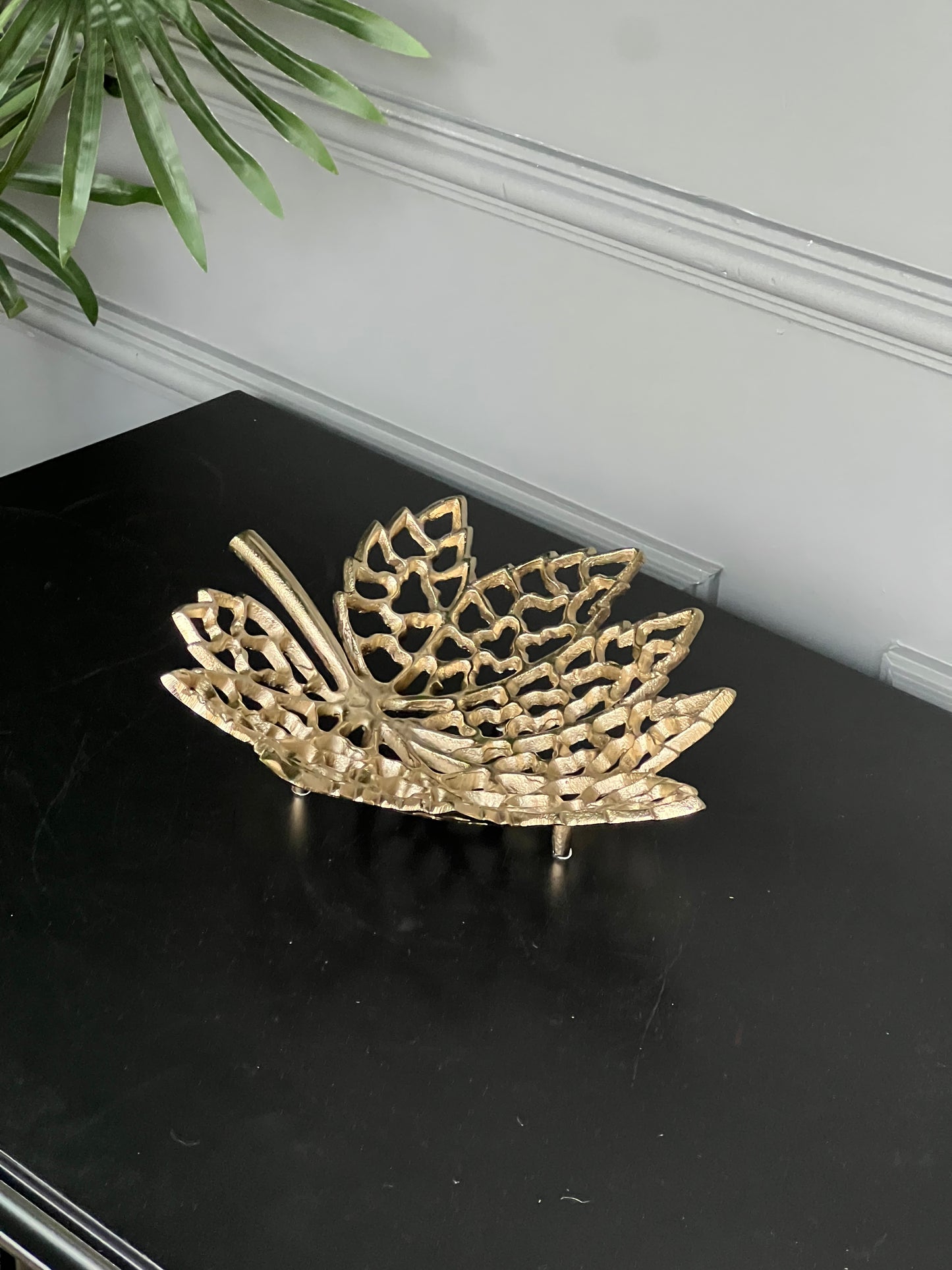 Döküm Yaprak Tabak Gold Desenli Küçük Boy