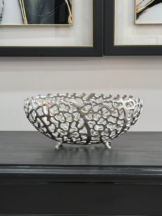 Döküm Kase Desenli  Oval Gümüş 13*28 cm