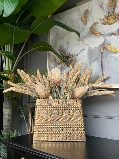 Metal Antik Gold Çanta Vazo 37 cm Küçük Boy