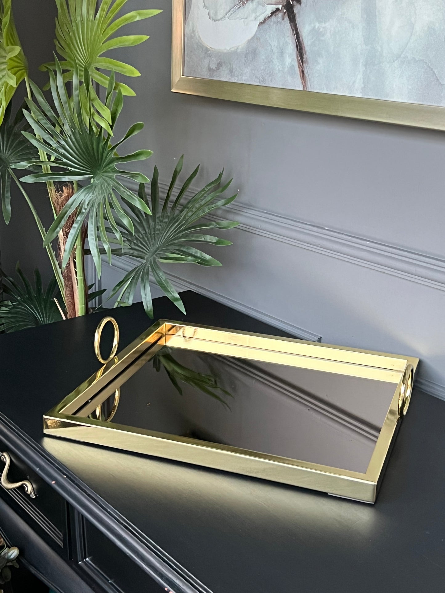Gold Dikdörtgen Halkalı Profil Tepsi 40*30 cm