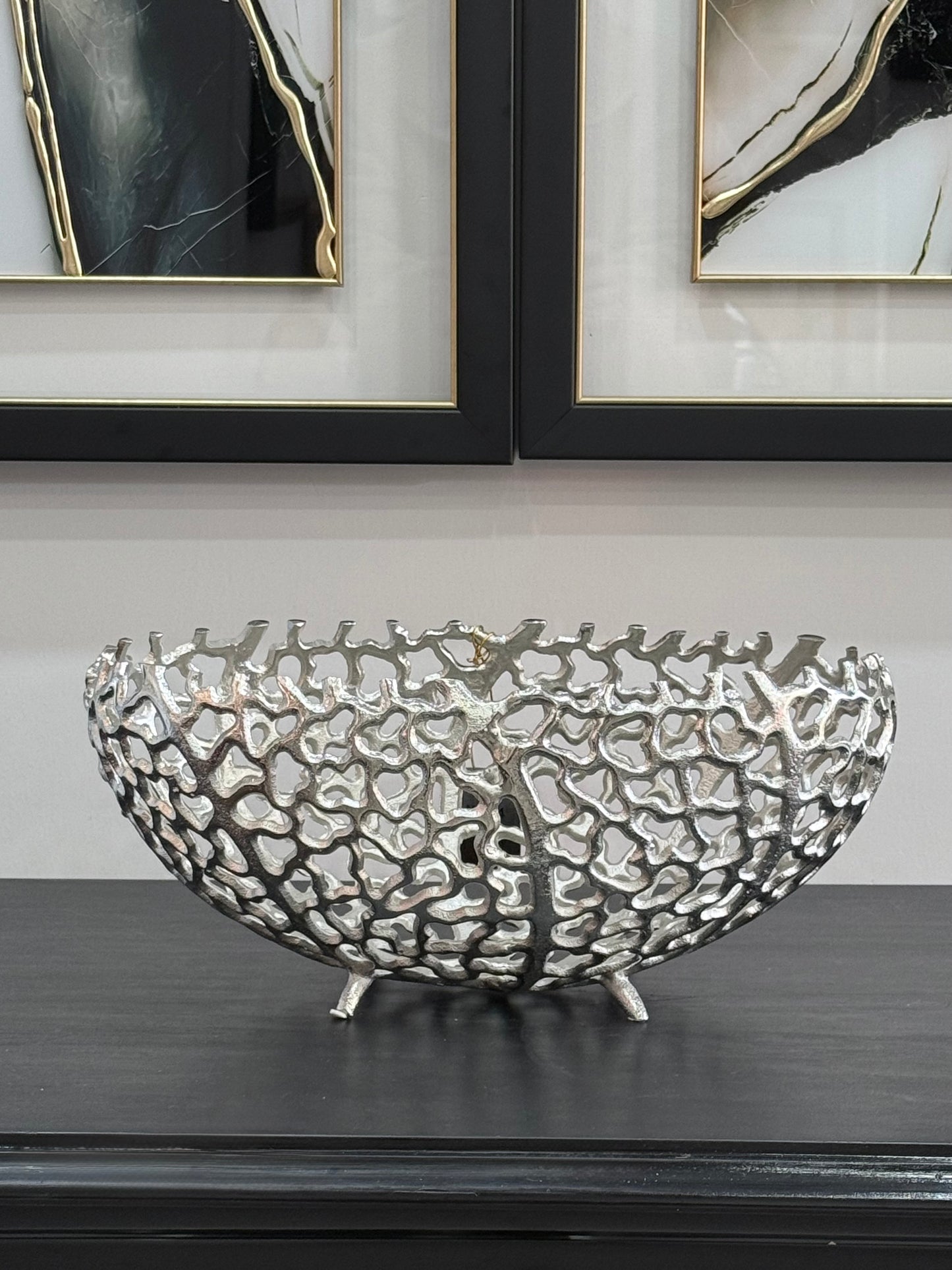 Döküm Kase Desenli Oval Gümüş Büyük