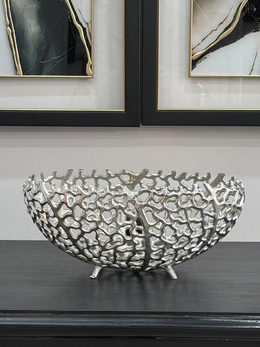 Döküm Kase Desenli Oval Gümüş Büyük