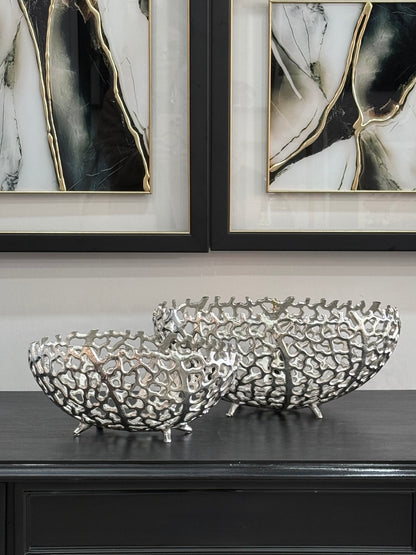 Döküm Kase Desenli  Oval Gümüş 13*28 cm