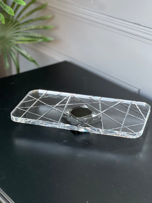 Yeşil  Ayaklı Şeffaf Kristal Tepsi 30*15*4 cm