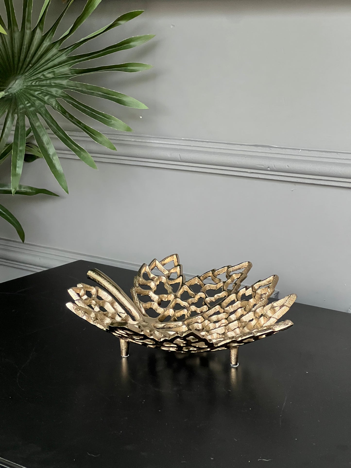 Döküm Yaprak Tabak Gold Desenli Küçük Boy
