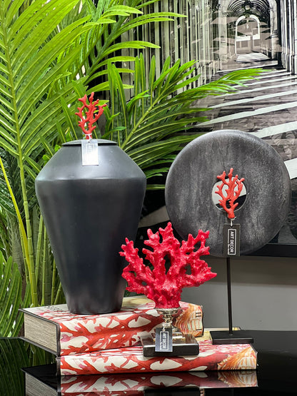 Küp Siyah Kırmızı Mercanlı Metal 43cm