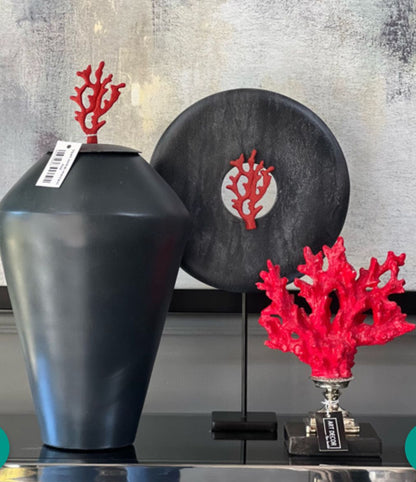Küp Siyah Kırmızı Mercanlı Metal 43cm