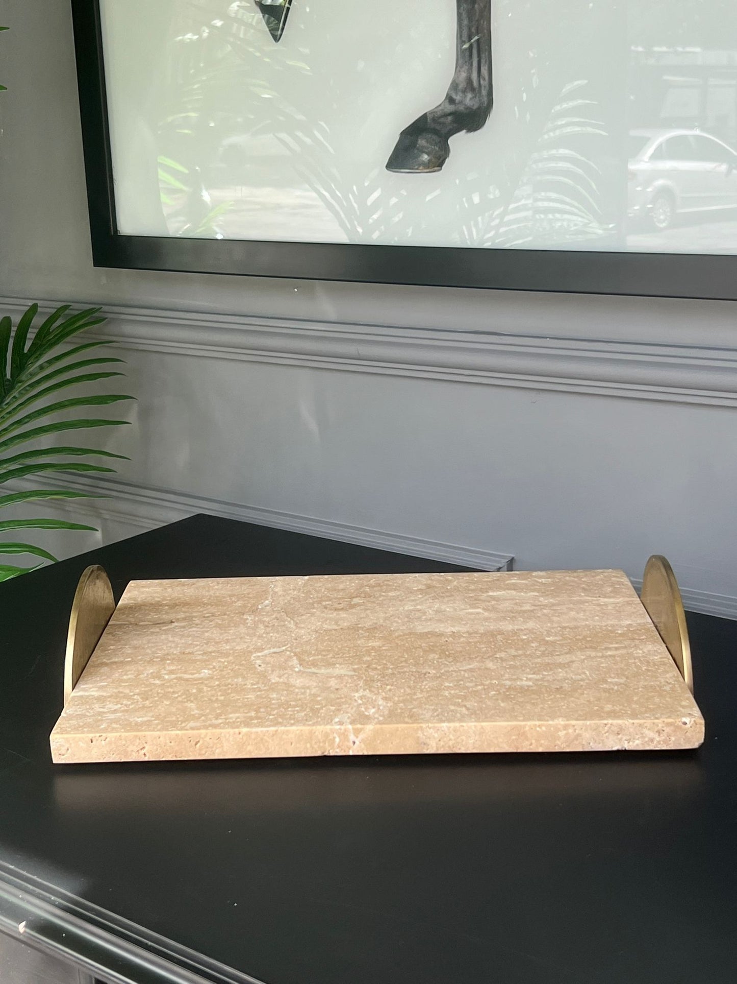 Eskitme Prinç Kulplu Traverten Tepsi 25*35cm