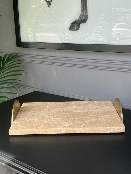 Eskitme Prinç Kulplu Traverten Tepsi 25*35cm