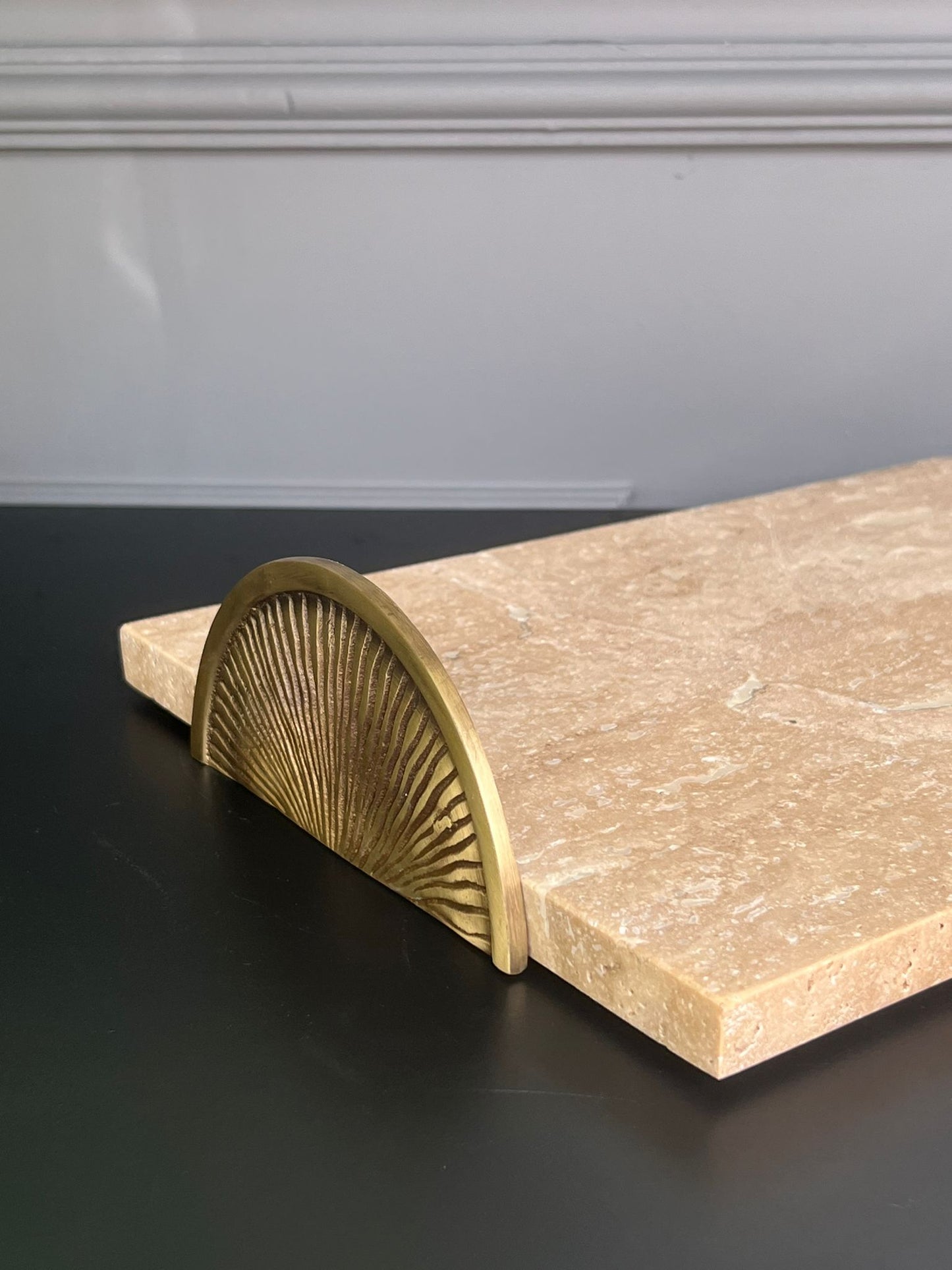 Eskitme Prinç Kulplu Traverten Tepsi 25*35cm