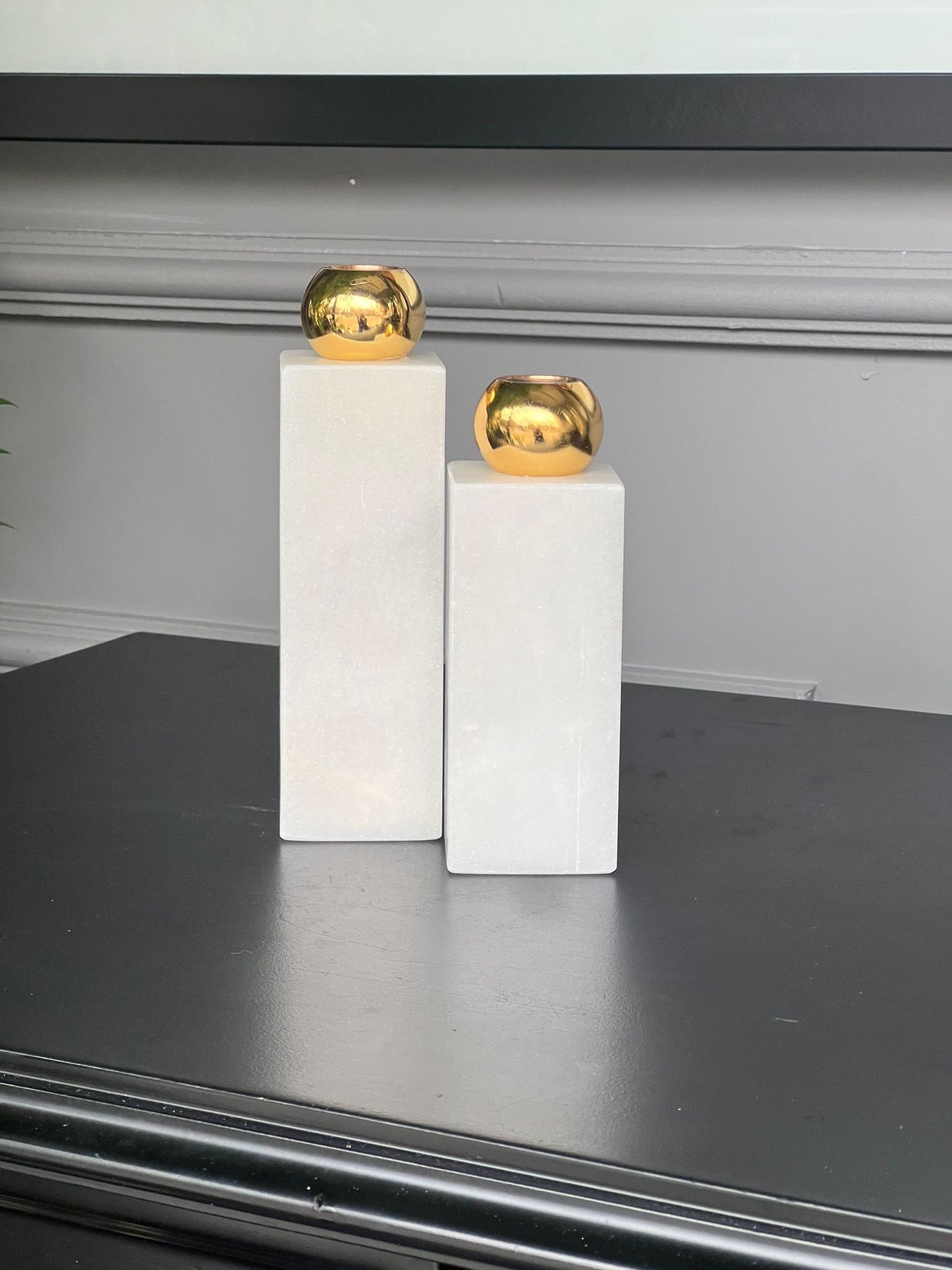 Şamdan Beyaz Mermer Gold Kafalı 2li 18*15cm