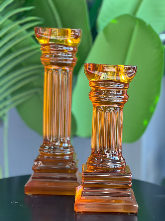 Reçine Sütun Mumluk Amber 2li