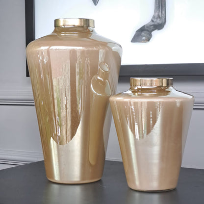 Vizon Rengi Gold Bilezikli Cam Vazo