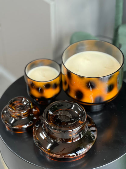 Puantiyeli Kapaklı Amber Siyah Cam Mum 2li