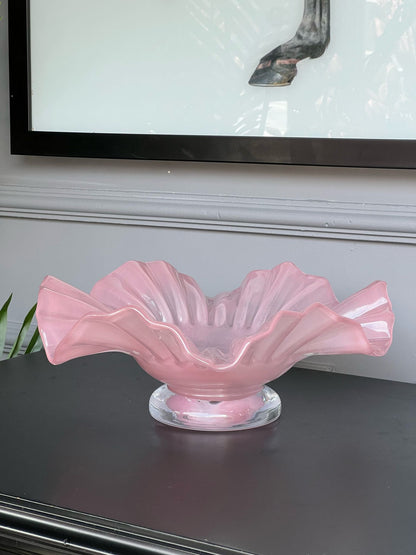 Pembe Cam Kıvrımlı Tabak