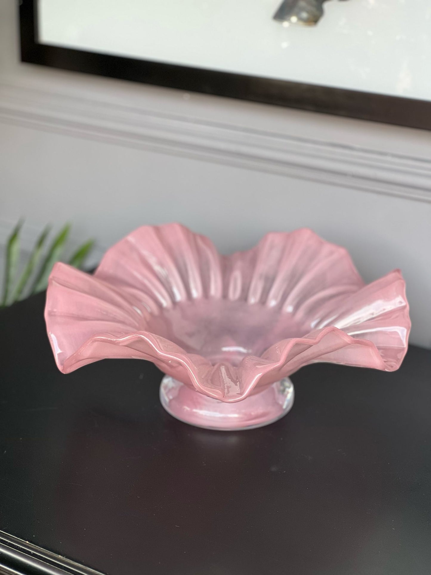 Pembe Cam Kıvrımlı Tabak