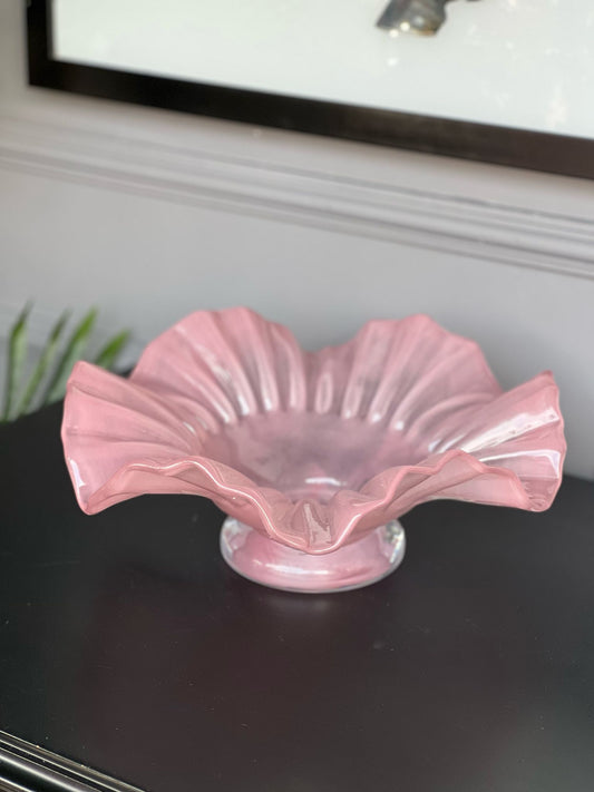 Pembe Cam Kıvrımlı Tabak
