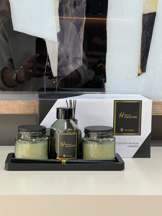 Hediyelik Kutuda Tepsili Koku Mum Set Yeşil