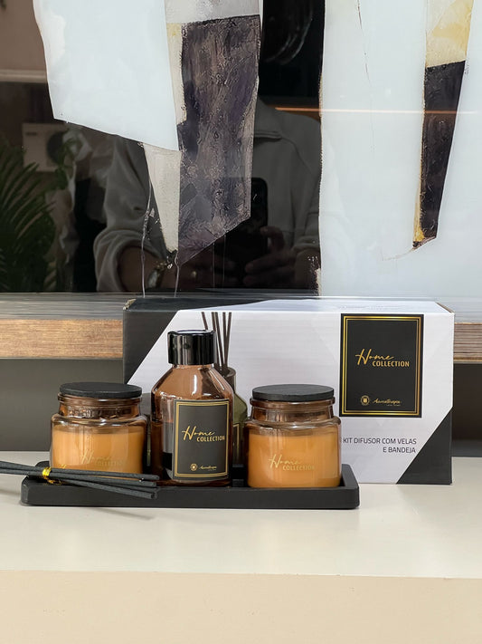 Hediyelik Kutuda Tepsili Koku Mum Set Amber